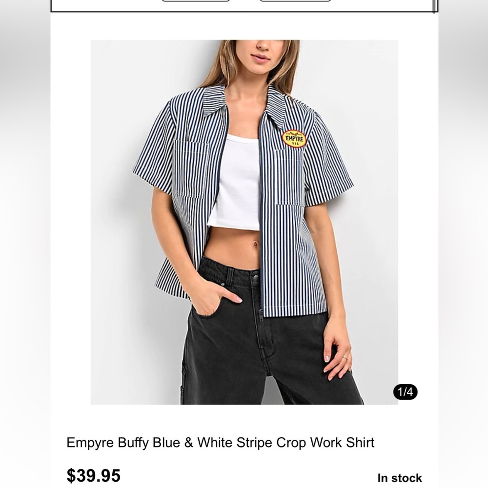 Empyre Blue and White Striped Crop Shirt